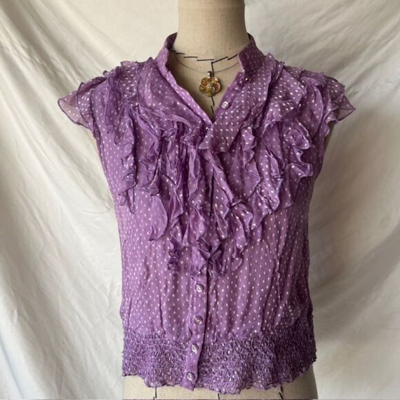 Bebe Xs sheer purple vintage flowy top - Picture 1 of 6